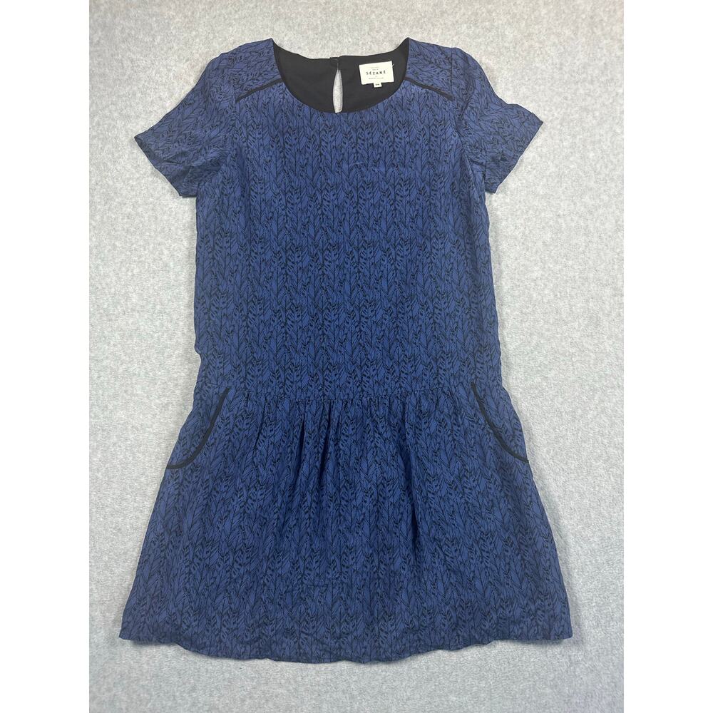 Sezane Elina Silk Mini Dress Women Size 36/US 4 Pleated Keyhole Back Drop-Waist